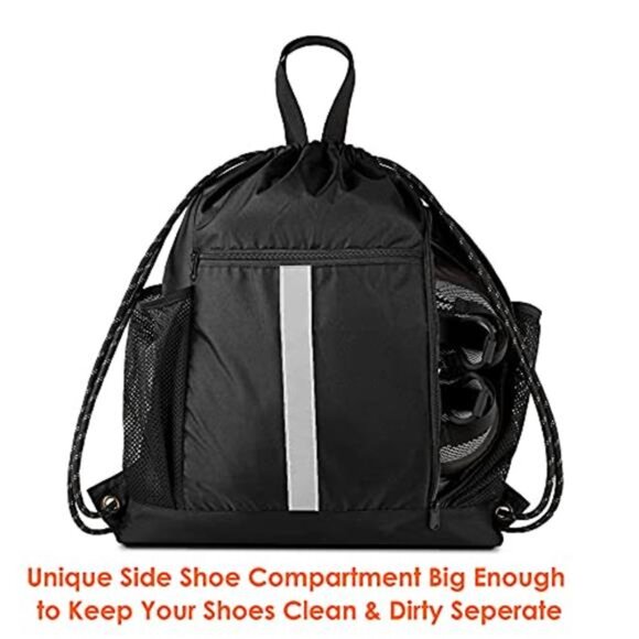Unisex Drawstring Bag Backpack with Shoe Compartment and Two Water Bottle Holder main image 4